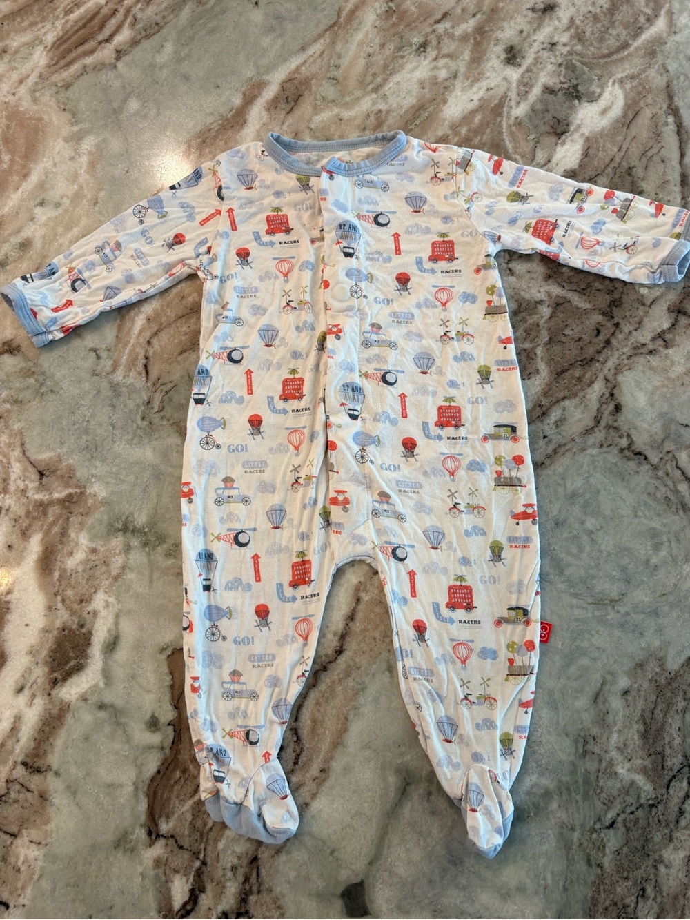 Magnetic Me Baby Footie Bodysuit Little Racer Flyer 3-6 Months 12-16 Lbs Easy